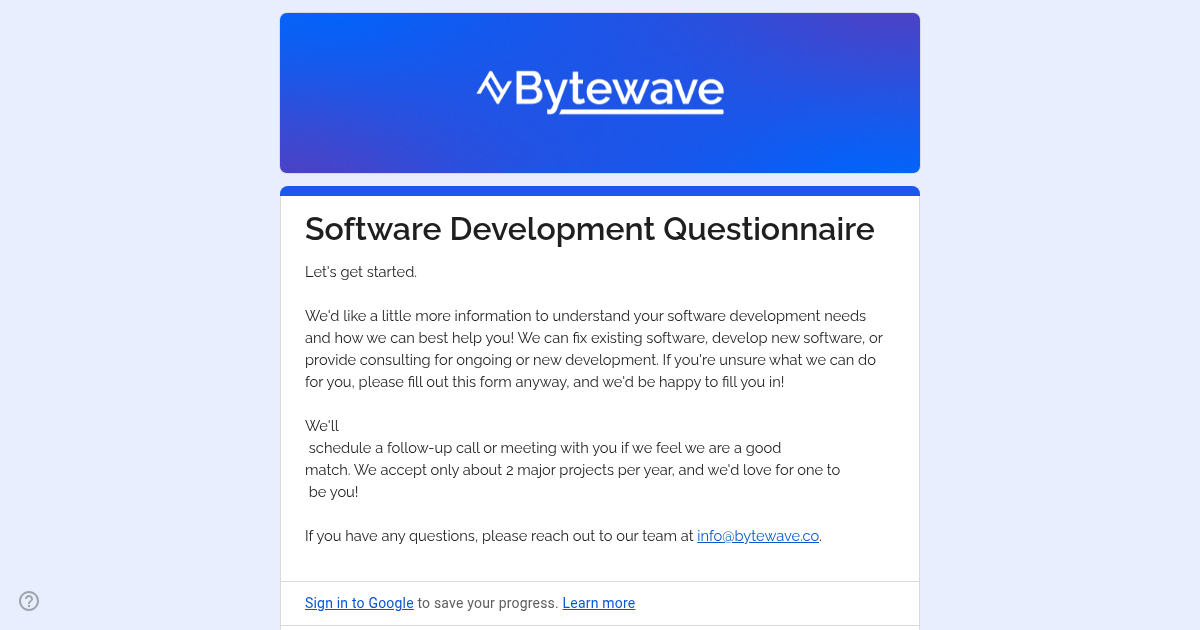 Software Development Questionnaire
